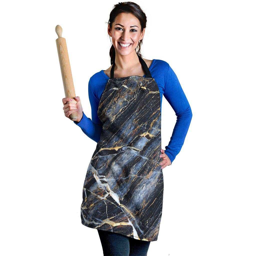 Black Gold Cracked Marble Women's Apron-grizzshop