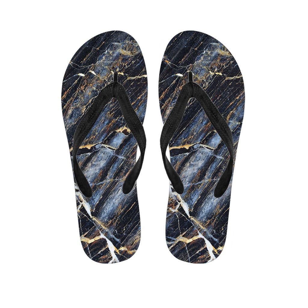 Black Gold Cracked Marble Women's Flip Flops-grizzshop