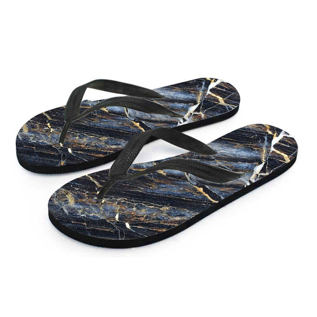 Black Gold Cracked Marble Women's Flip Flops-grizzshop