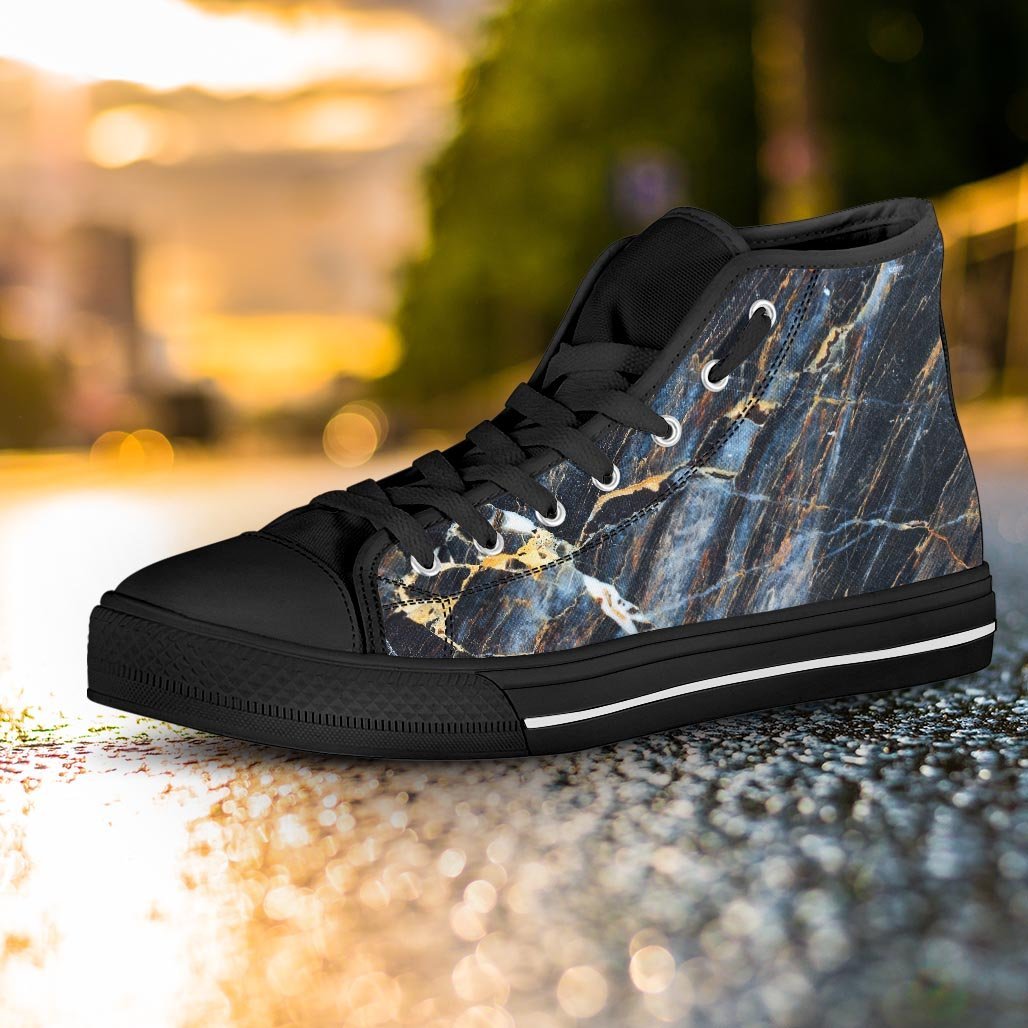 Black Gold Cracked Marble Women's High Top Shoes-grizzshop