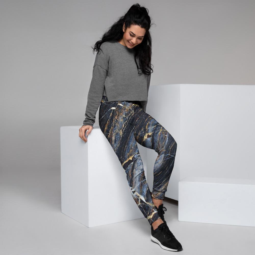 Black Gold Cracked Marble Women's Joggers-grizzshop