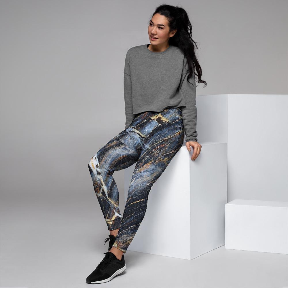 Black Gold Cracked Marble Women's Joggers-grizzshop