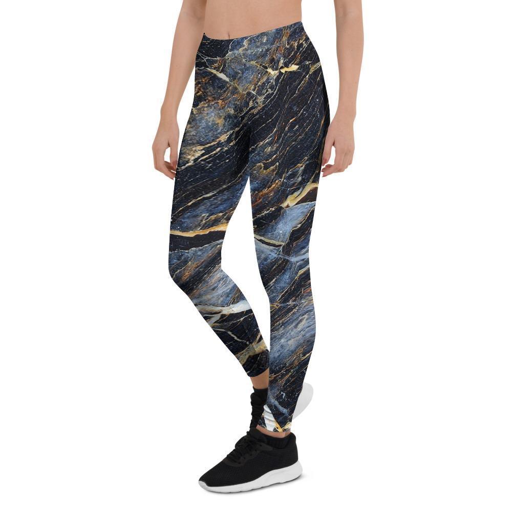 Black Gold Cracked Marble Women's Leggings-grizzshop