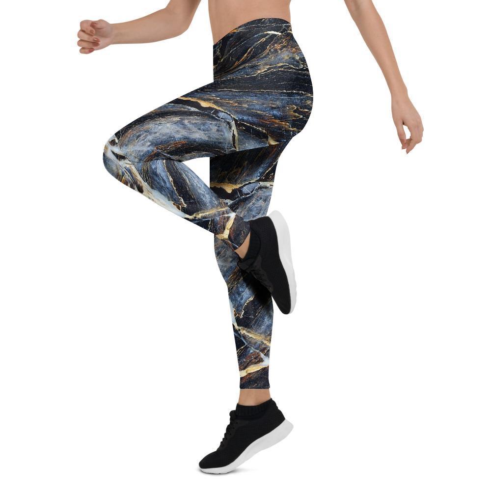 Black Gold Cracked Marble Women's Leggings-grizzshop