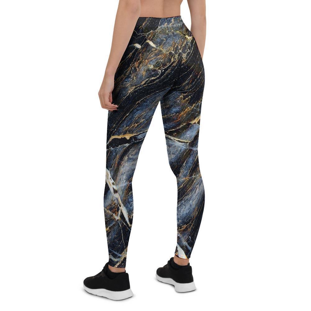 Black Gold Cracked Marble Women's Leggings-grizzshop