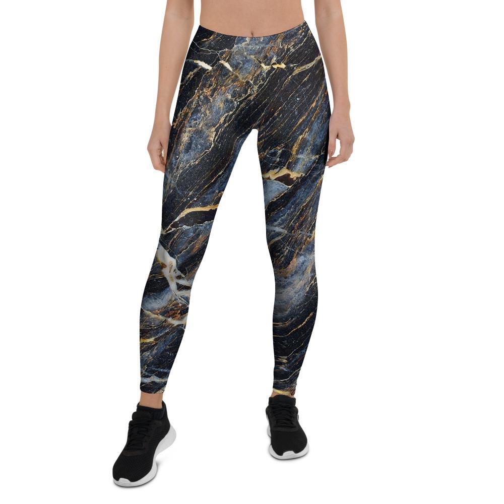 Black Gold Cracked Marble Women's Leggings-grizzshop