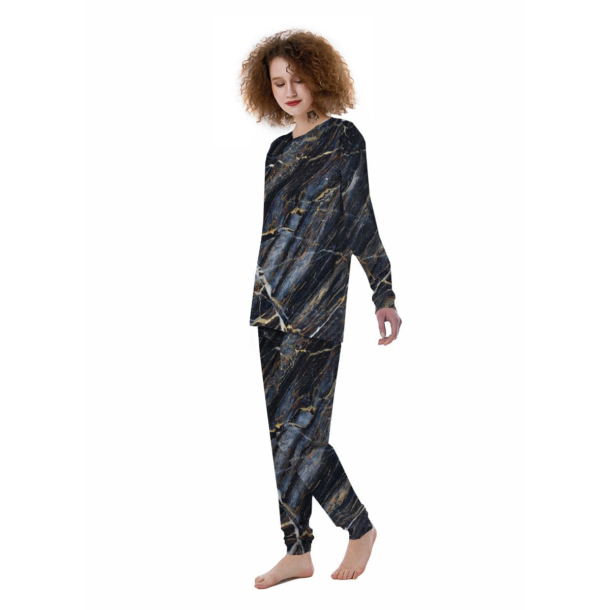 Black Gold Cracked Marble Women's Pajamas-grizzshop