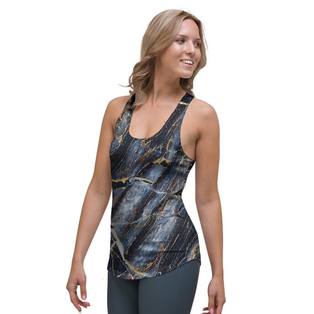 Black Gold Cracked Marble Women's Racerback Tank Top-grizzshop