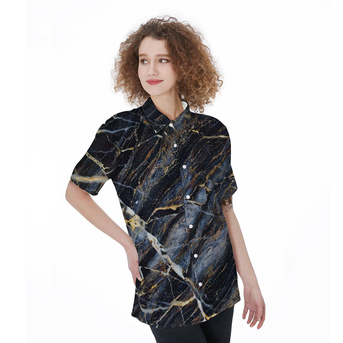 Black Gold Cracked Marble Women's Short Sleeve Shirts-grizzshop