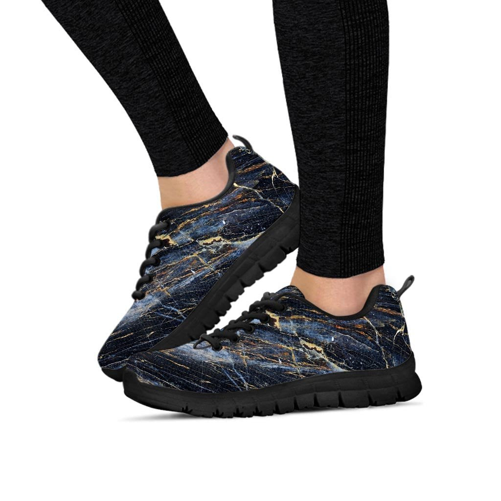 Black Gold Cracked Marble Women's Sneakers-grizzshop