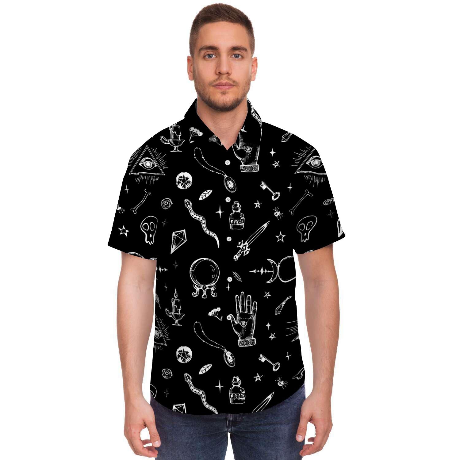 Black Gothic Witch Men's Short Sleeve Shirt-grizzshop