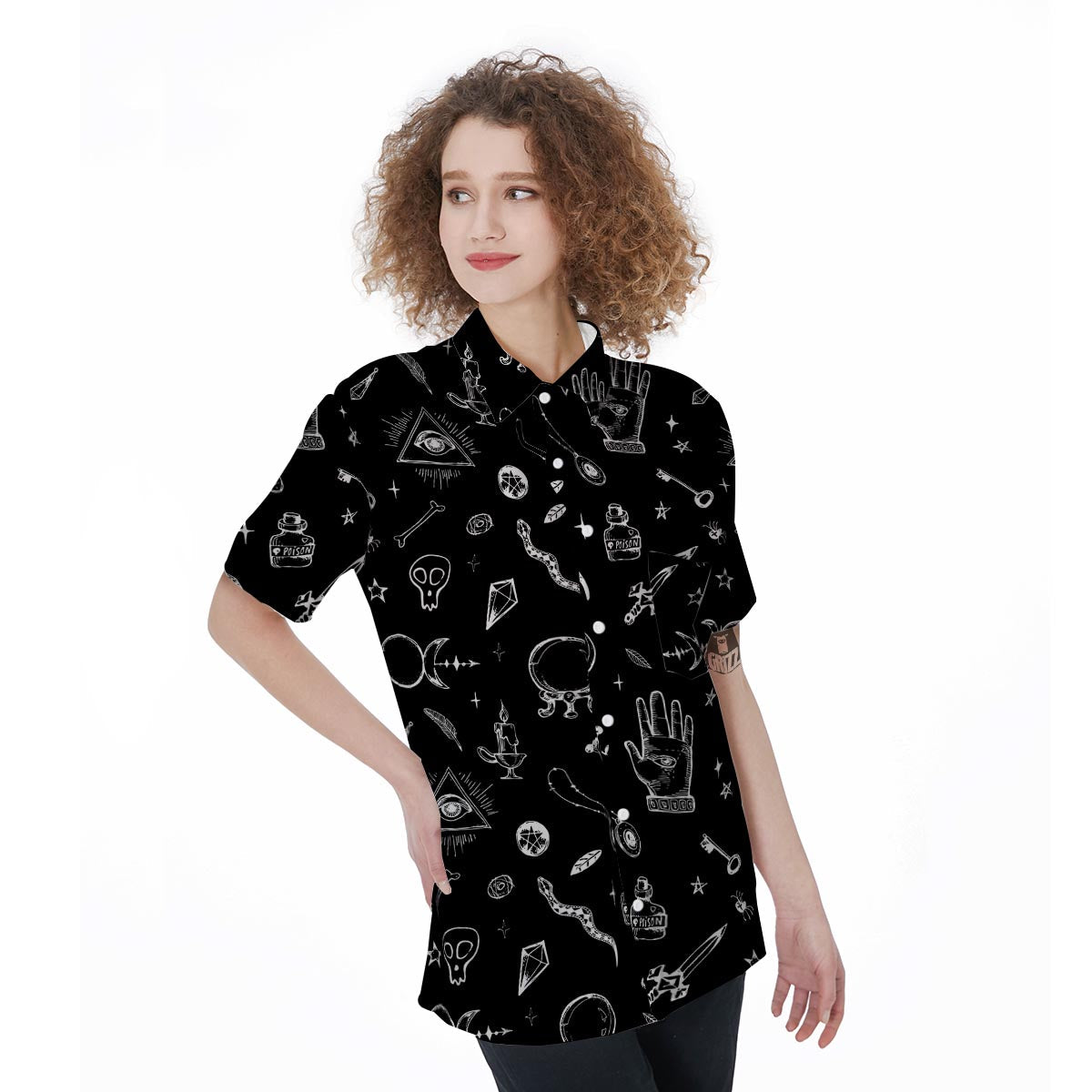 Black Gothic Witch Women's Short Sleeve Shirts-grizzshop