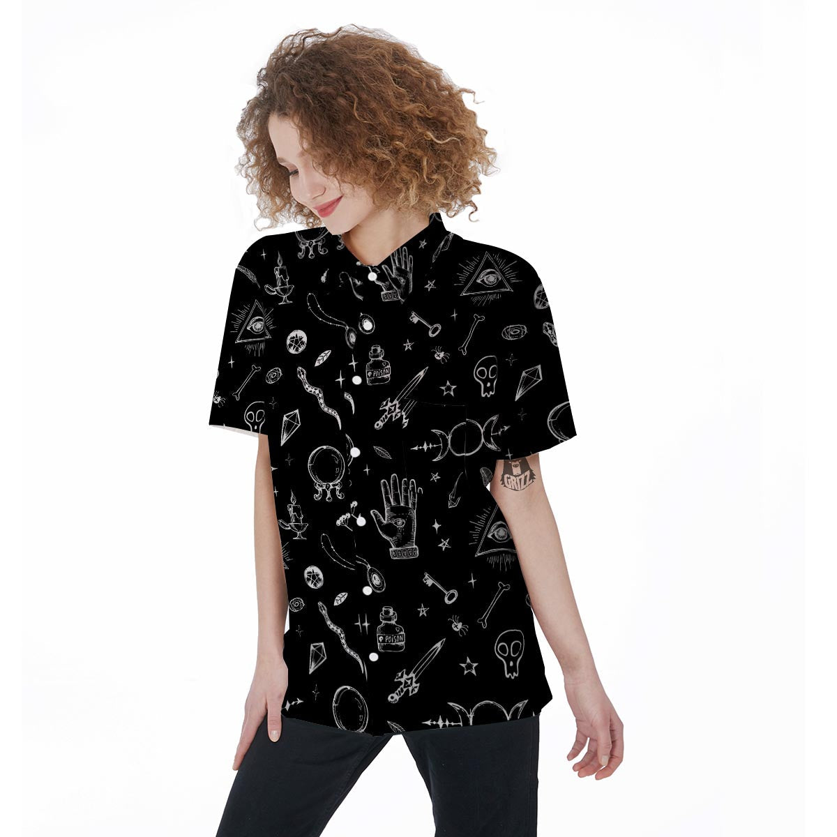 Black Gothic Witch Women's Short Sleeve Shirts-grizzshop