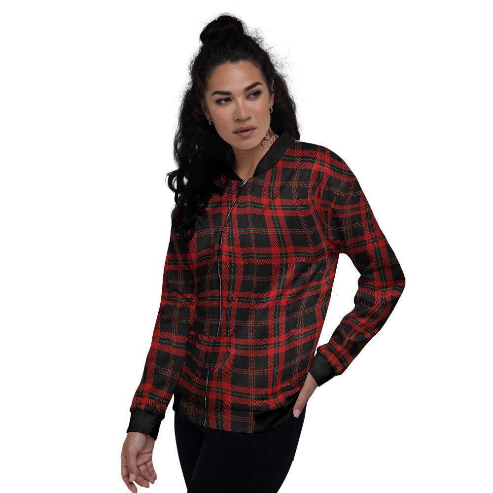 Black Green And Red Tartan Print Pattern Women's Bomber Jacket-grizzshop