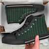 Black Green And White Tartan Print Black High Top Shoes-grizzshop