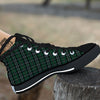 Black Green And White Tartan Print Black High Top Shoes-grizzshop