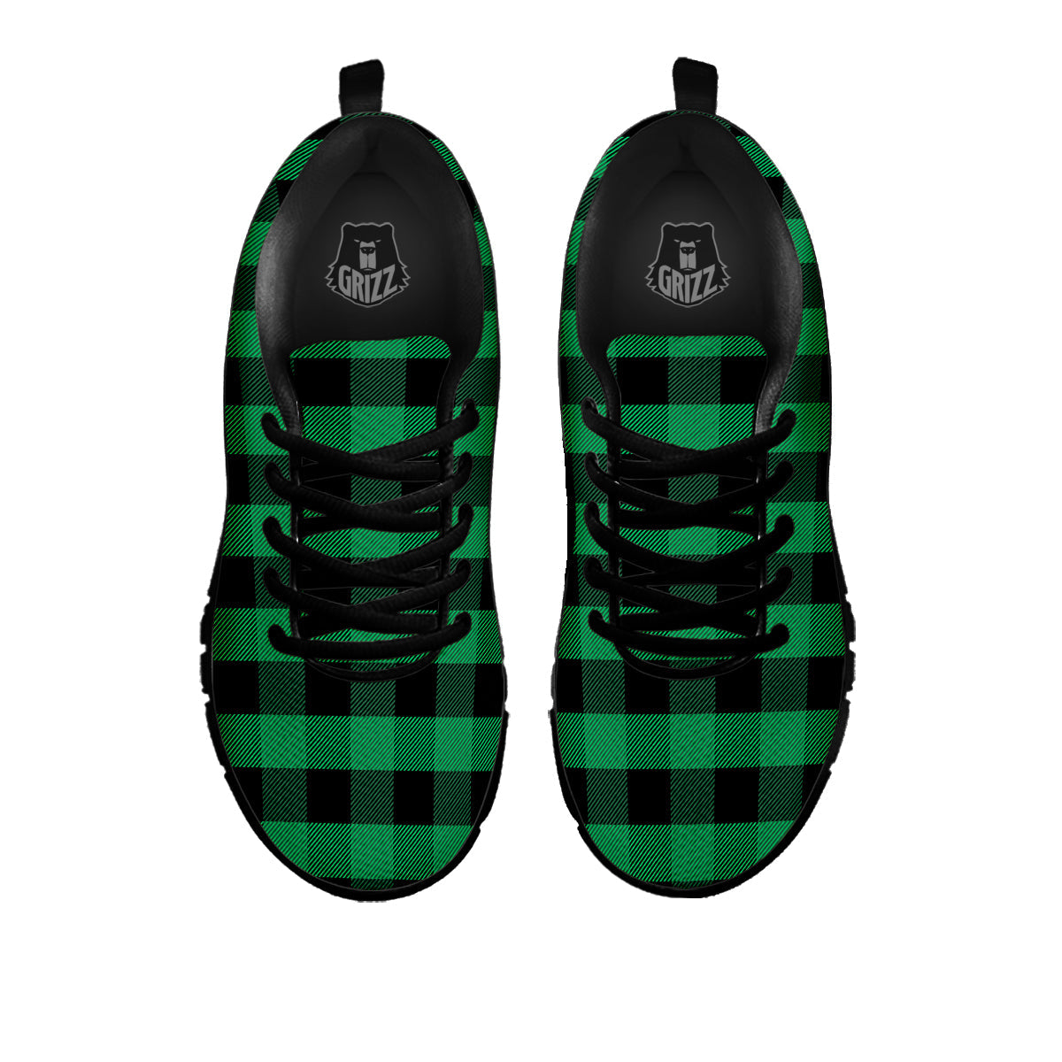 Black Green Buffalo Check And UFO Print Pattern Black Sneaker-grizzshop