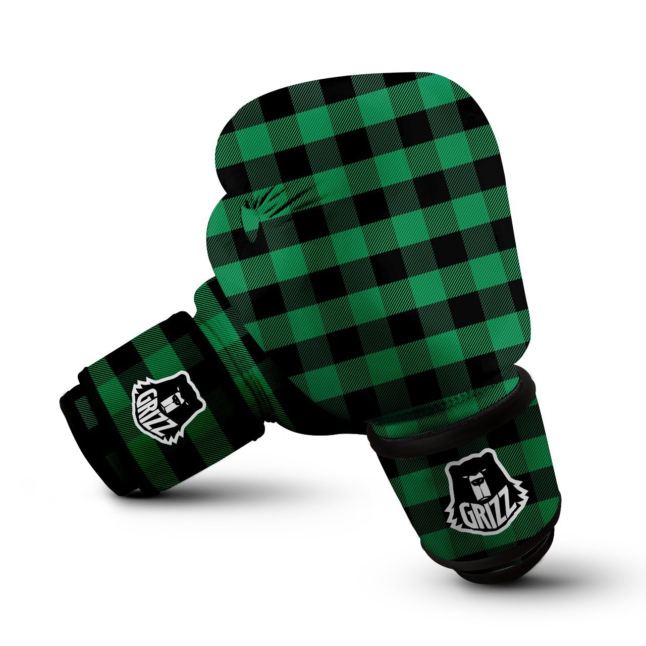 Black Green Buffalo Check And UFO Print Pattern Boxing Gloves-grizzshop