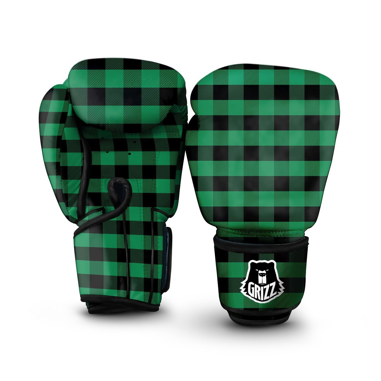 Black Green Buffalo Check And UFO Print Pattern Boxing Gloves-grizzshop