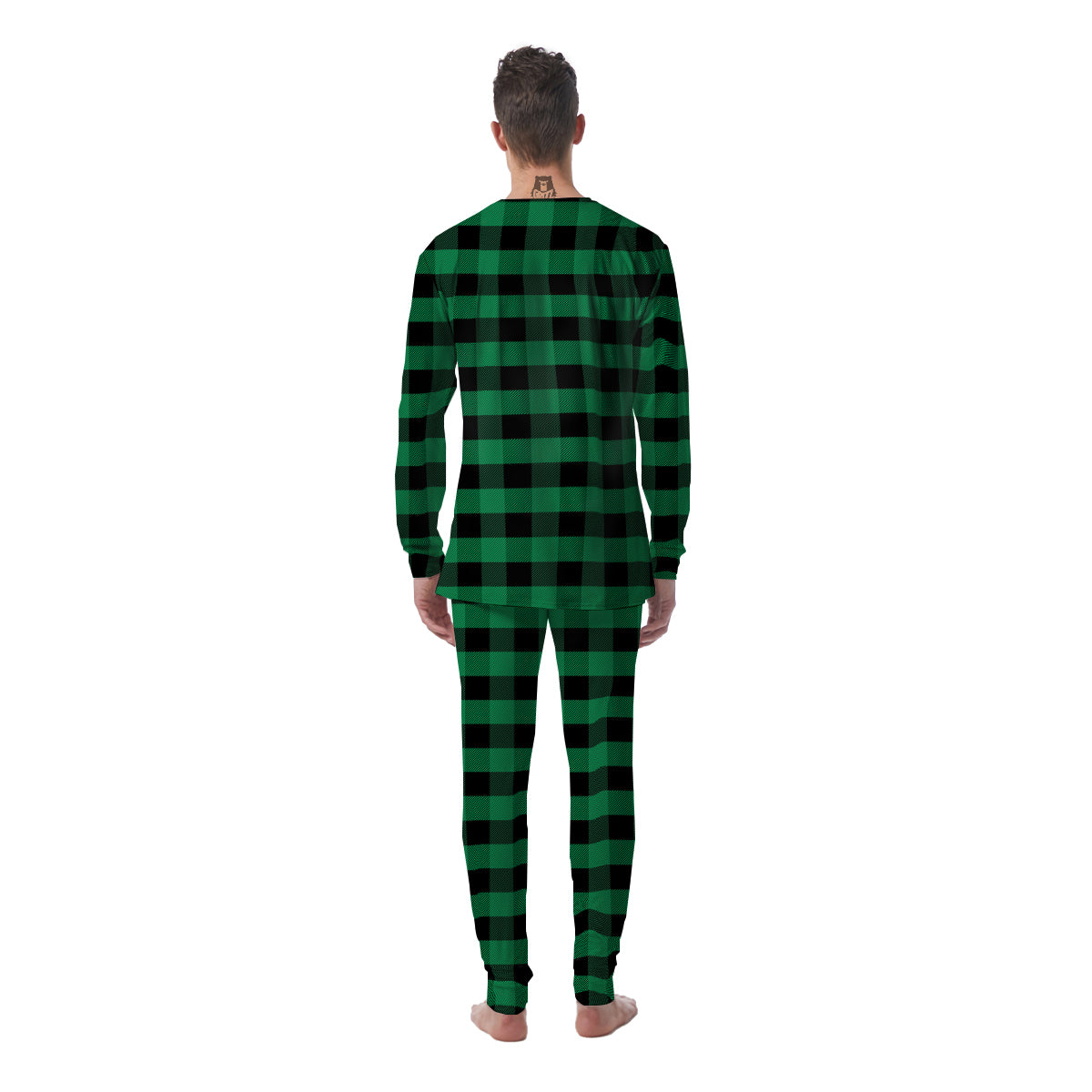 Black Green Buffalo Check And UFO Print Pattern Men's Pajamas-grizzshop