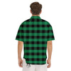 Black Green Buffalo Check And UFO Print Pattern Men's Short Sleeve Shirts-grizzshop