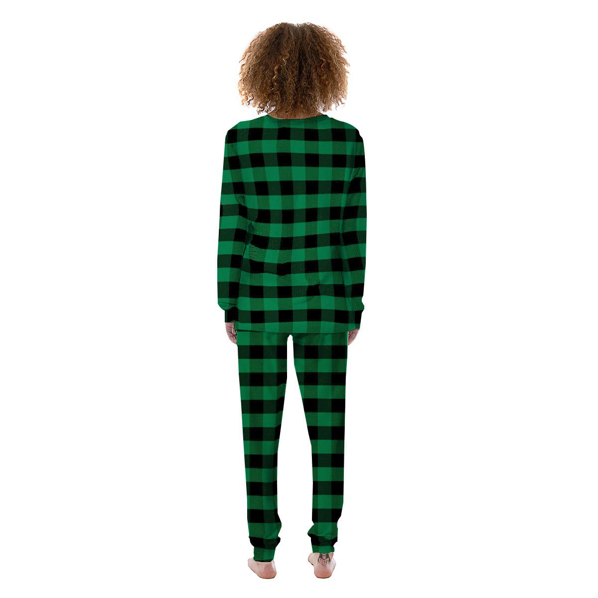 Black Green Buffalo Check And UFO Print Pattern Women's Pajamas-grizzshop