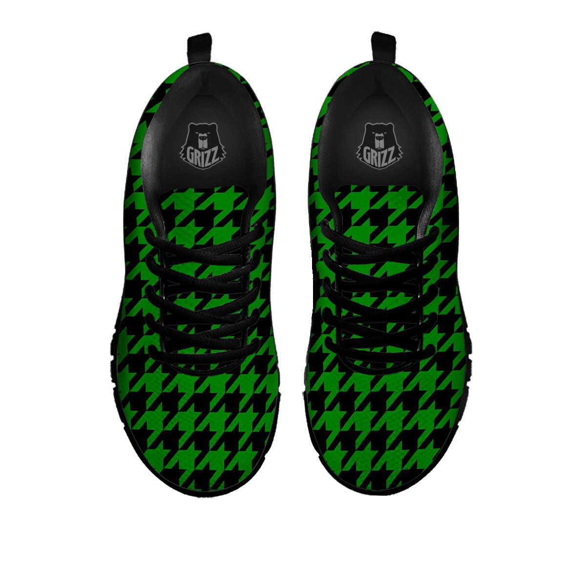 Black Green Jungle Houndstooth Print Black Sneaker-grizzshop