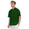 Black Green Jungle Houndstooth Print Men's Short Sleeve Shirts-grizzshop