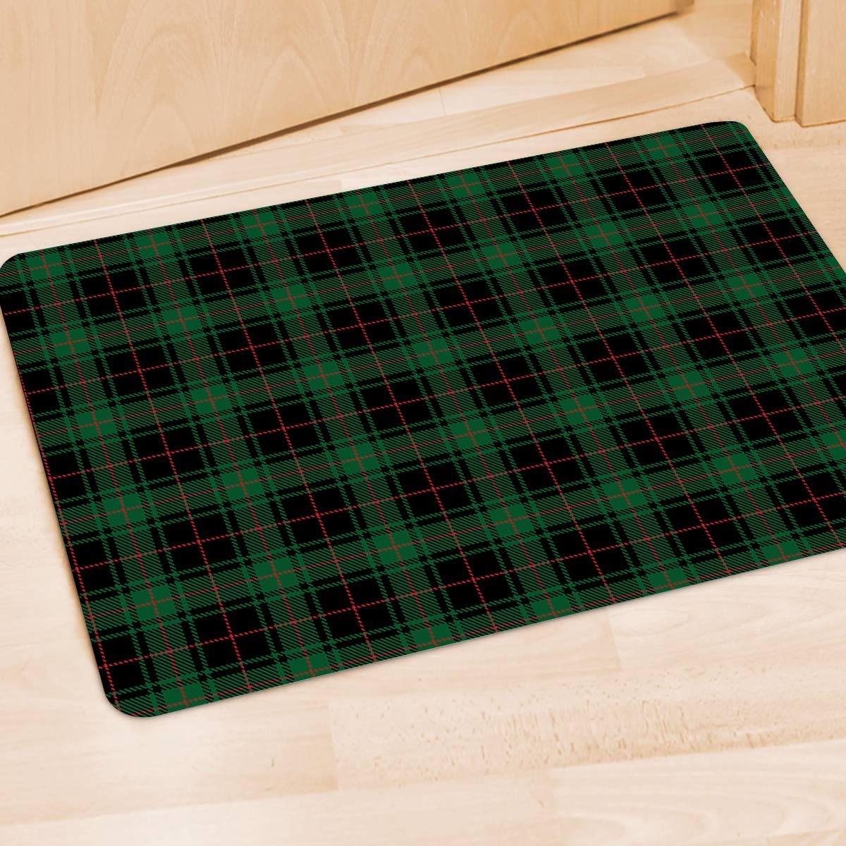 Black Green Plaid Tartan Door Mat-grizzshop