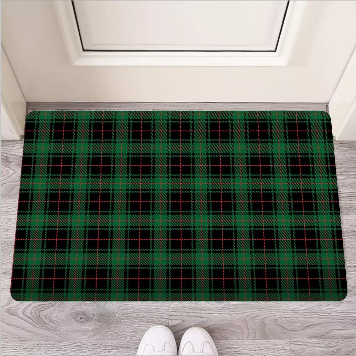 Black Green Plaid Tartan Door Mat-grizzshop