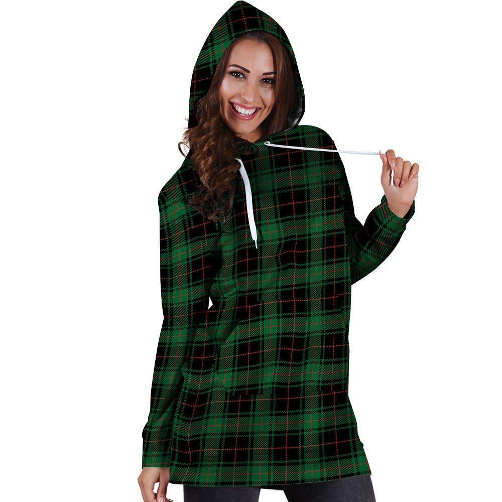 Black Green Plaid Tartan Hoodie Dress-grizzshop