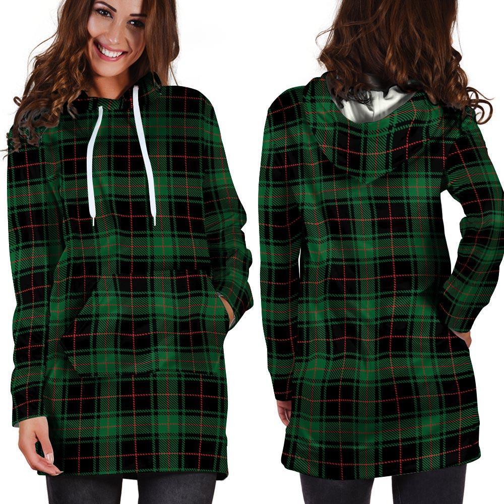 Black Green Plaid Tartan Hoodie Dress-grizzshop