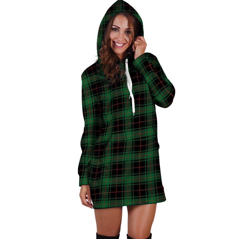 Black Green Plaid Tartan Hoodie Dress-grizzshop