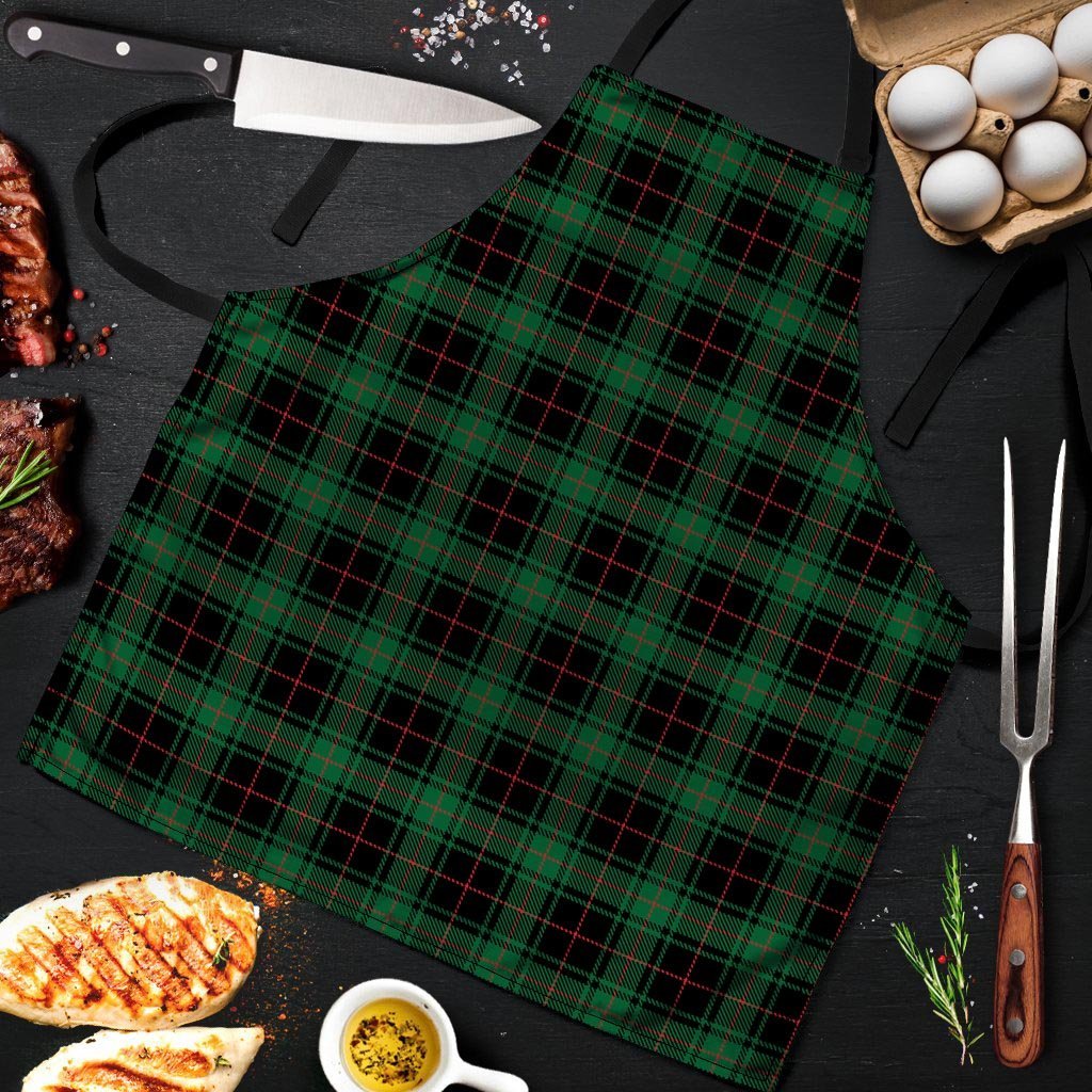 Black Green Plaid Tartan Men's Apron-grizzshop