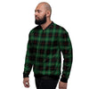 Black Green Plaid Tartan Men's Bomber Jacket-grizzshop