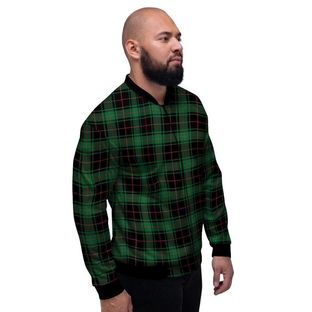 Black Green Plaid Tartan Men's Bomber Jacket-grizzshop