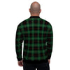 Black Green Plaid Tartan Men's Bomber Jacket-grizzshop