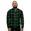 Black Green Plaid Tartan Men's Bomber Jacket-grizzshop