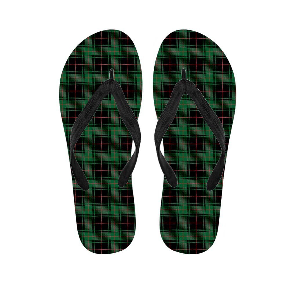 Black Green Plaid Tartan Men's Flip Flops-grizzshop