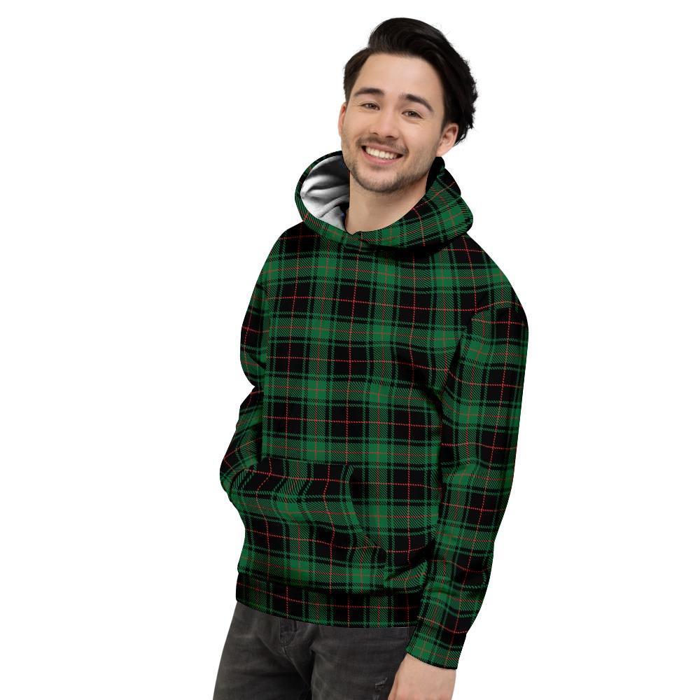 Black Green Plaid Tartan Men's Hoodie-grizzshop