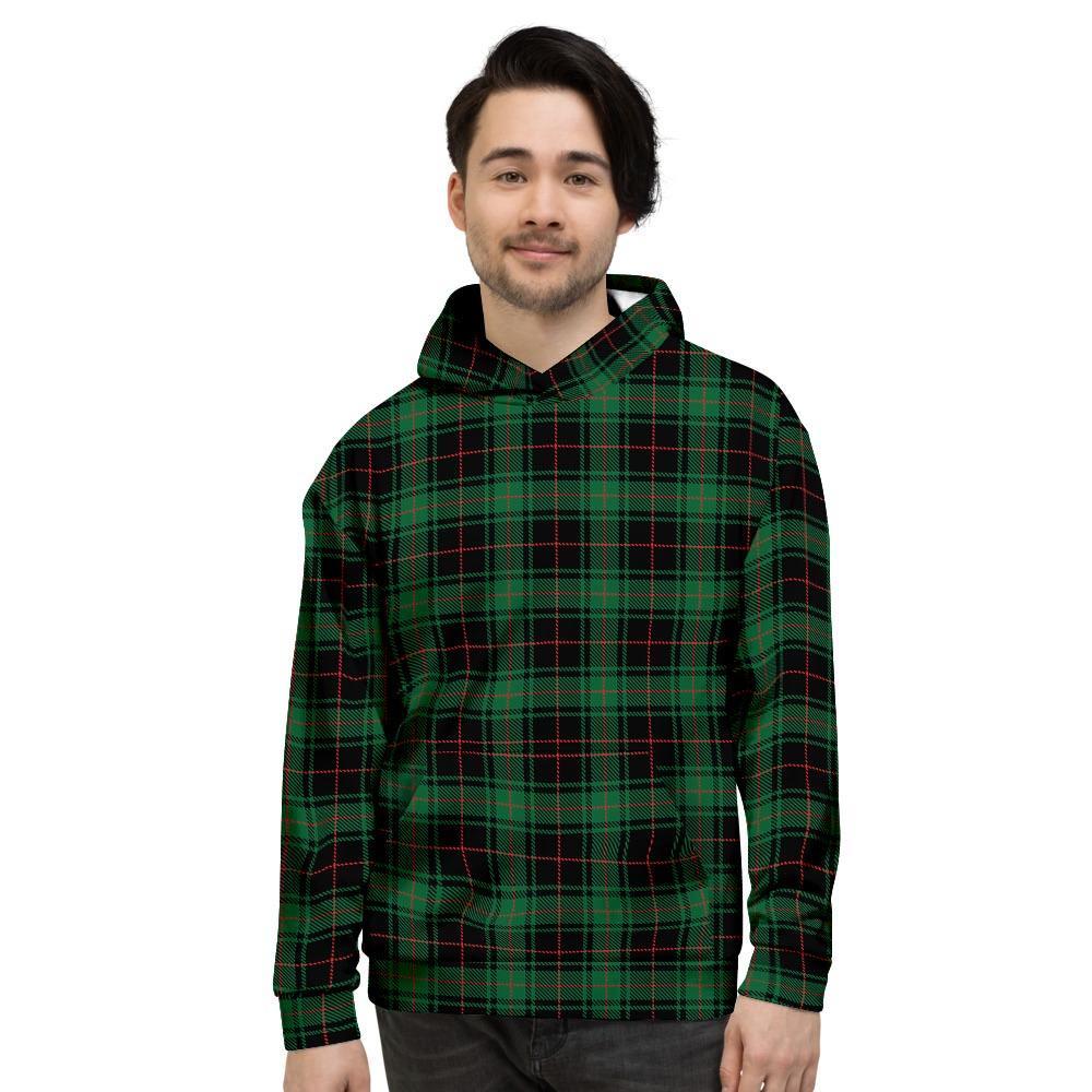 Black Green Plaid Tartan Men's Hoodie-grizzshop