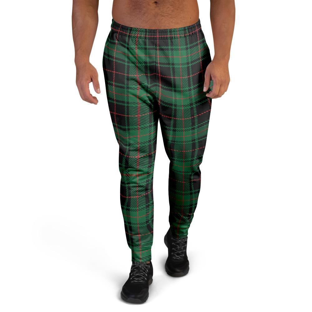 Black Green Plaid Tartan Men's Joggers-grizzshop