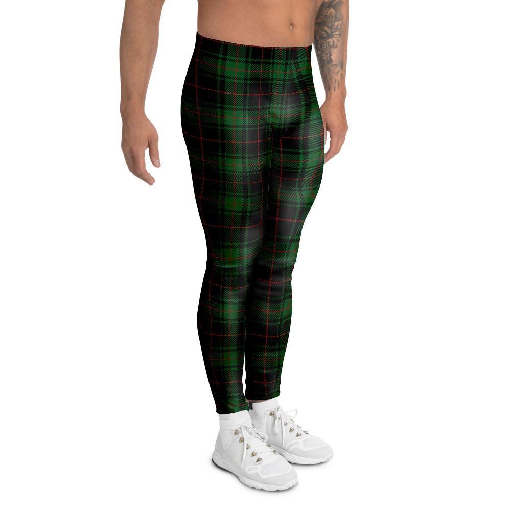 Black Green Plaid Tartan Men's Leggings-grizzshop