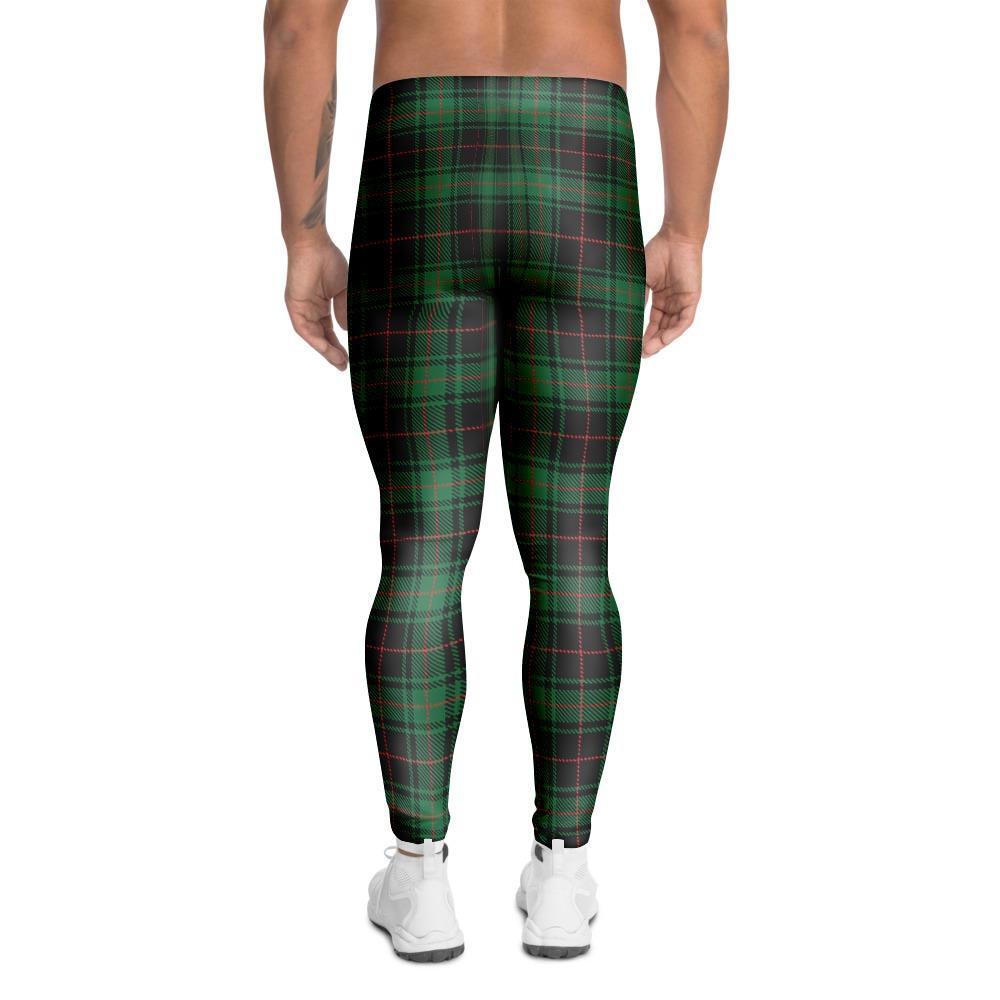 Black Green Plaid Tartan Men's Leggings-grizzshop