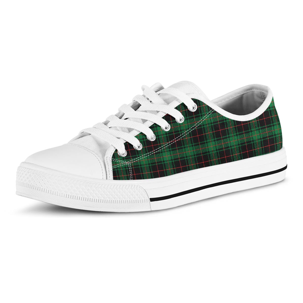 Black Green Plaid Tartan Men's Low Top Shoes-grizzshop