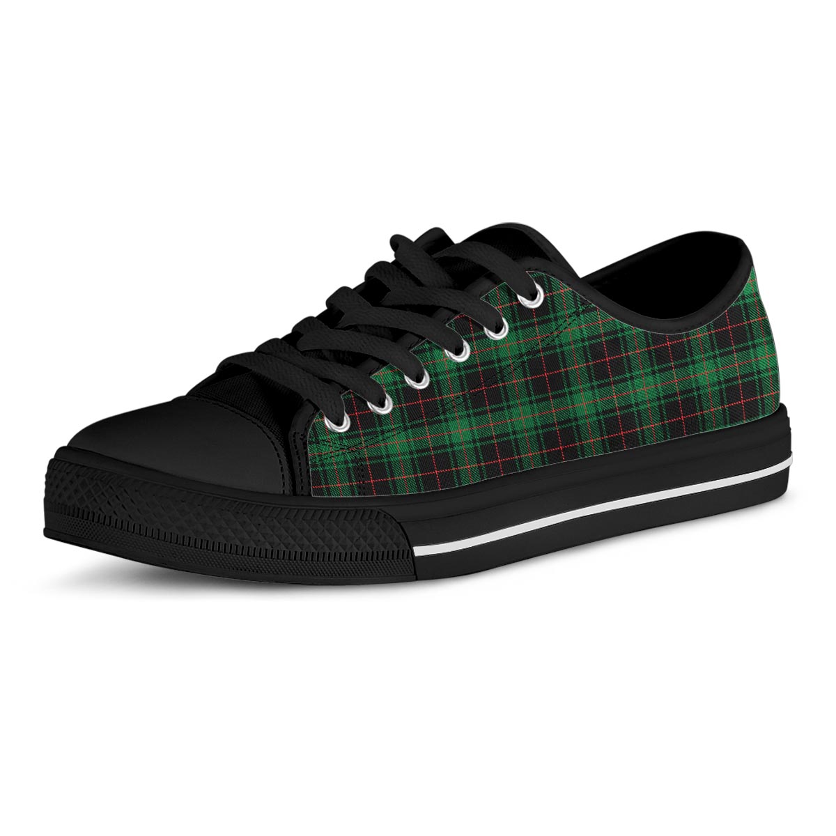 Black Green Plaid Tartan Men's Low Top Shoes-grizzshop