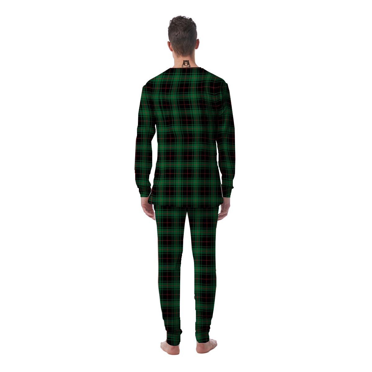 Black Green Plaid Tartan Men's Pajamas-grizzshop