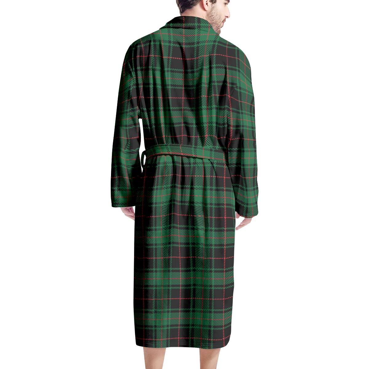 Black Green Plaid Tartan Men's Robe-grizzshop