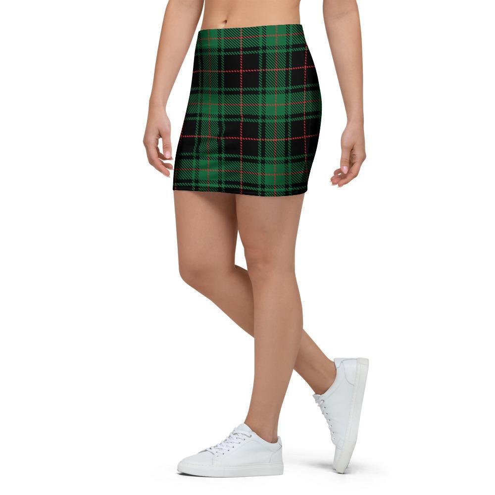 Black Green Plaid Tartan Mini Skirt-grizzshop