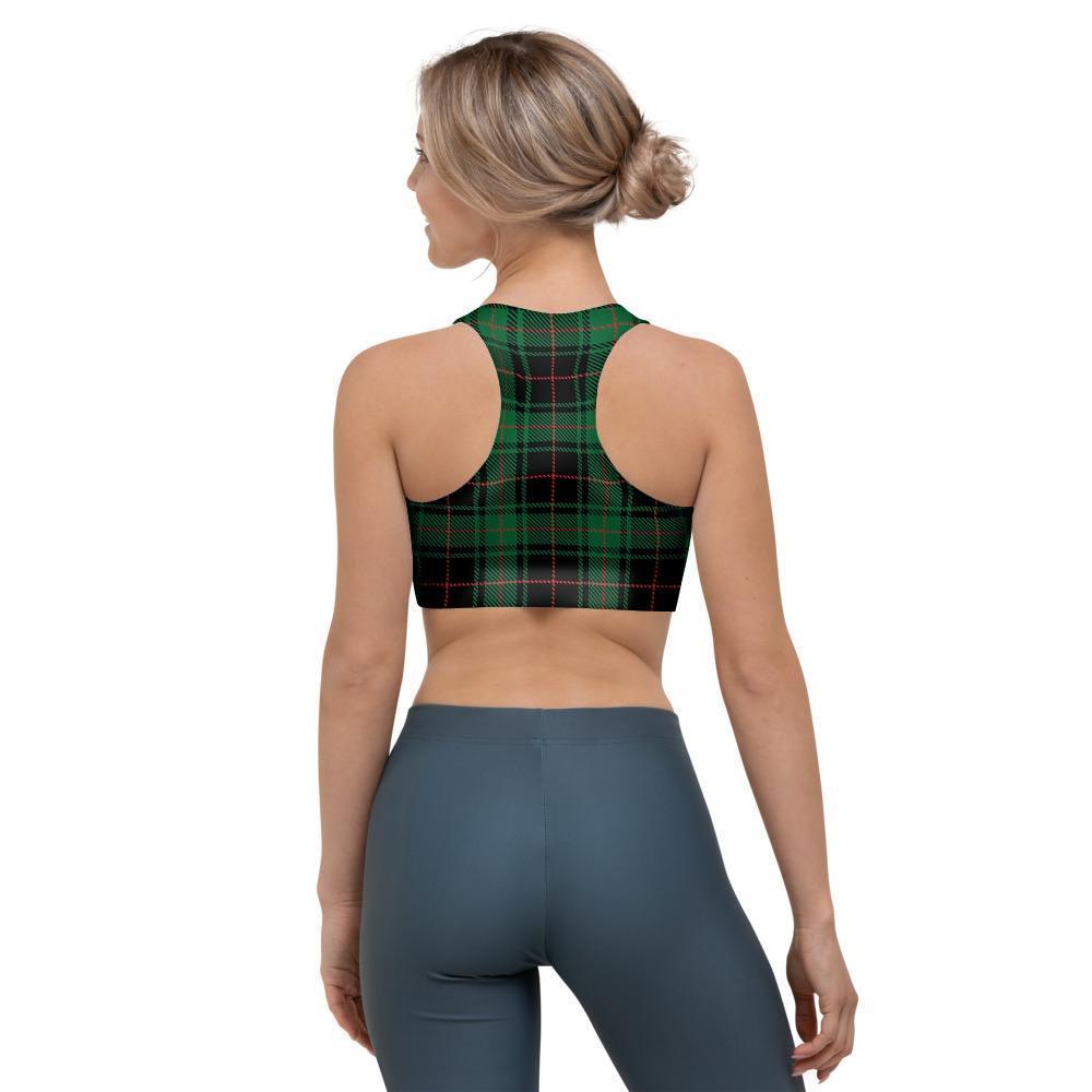 Black Green Plaid Tartan Sports Bra-grizzshop